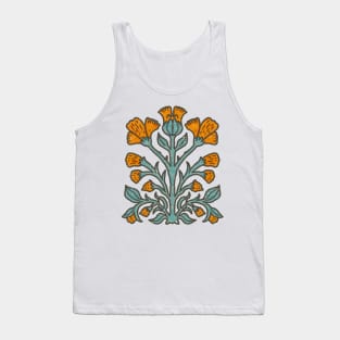 Orange Flowers Scandinavian Folk Art Linocut Print Tank Top